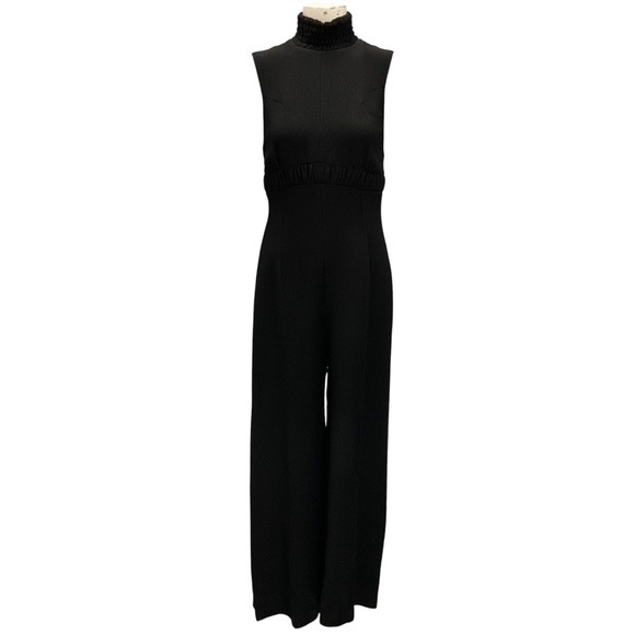 EMILIA WICKSTEAD BLACK TEXTURED PIQUE SLEEVELESS JUMPSUIT - Picture 1 of 5